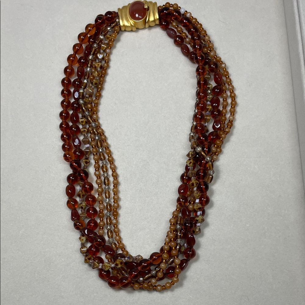 Multi-Strand Glass & Plastic Amber Beaded Necklace